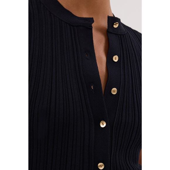 DISSH Jasmine Ink Knit Top Sleeveless Gold Button Crew Neck - M - Picture 5 of 5